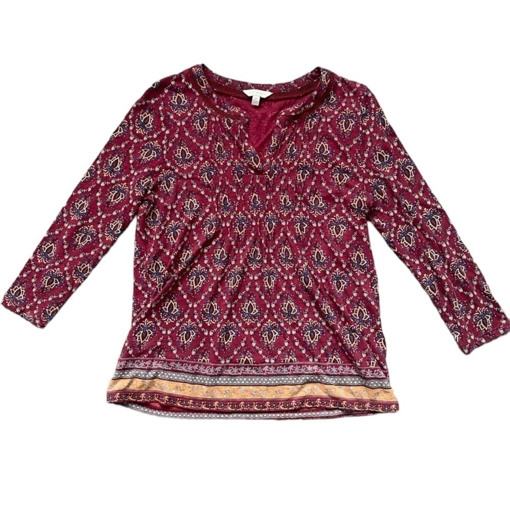 Lucky brand floral Moroccan 3/4 sleeve top size small